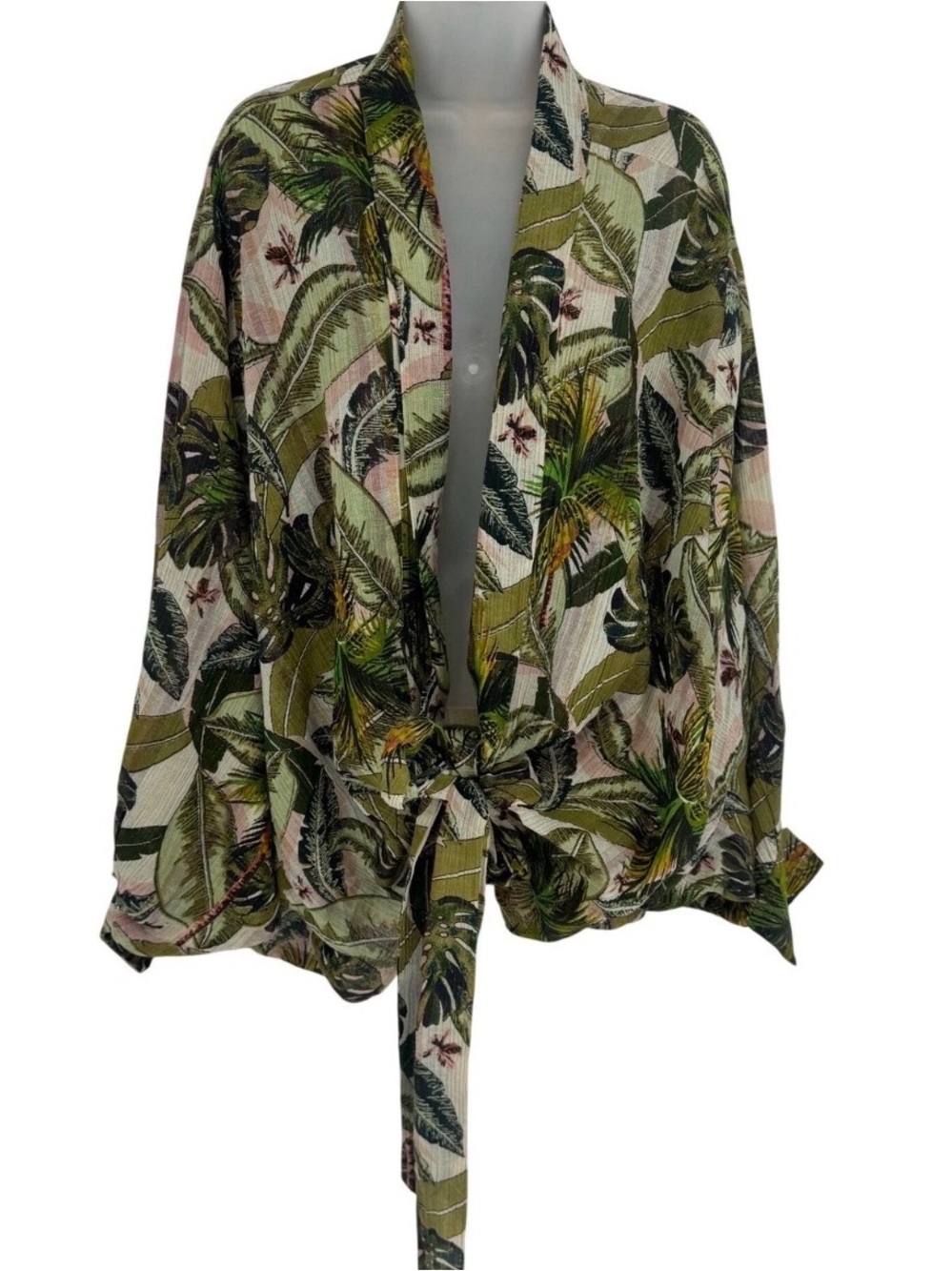 Z&L Europe Tropical Botanical Tie-Front Blouse – One Size